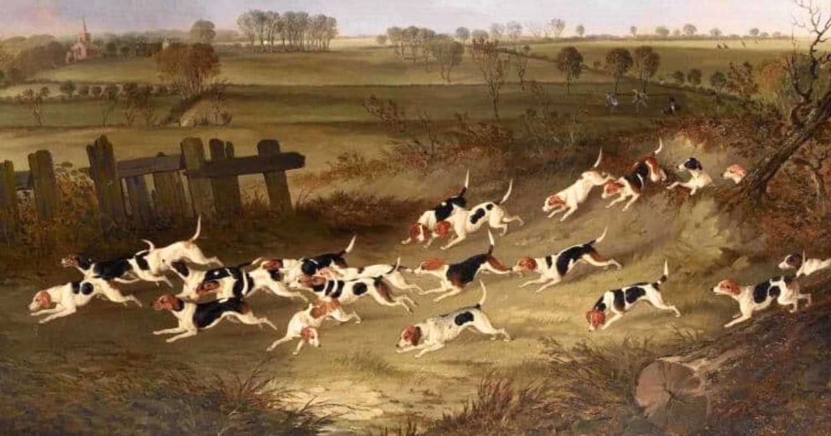 Beagles hunting painting