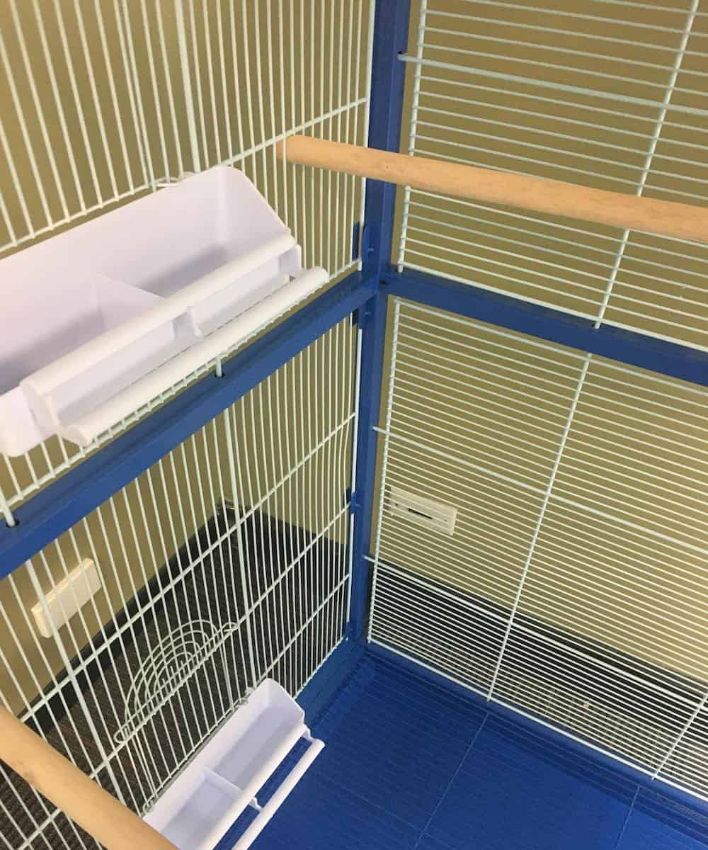 Buddy Cage Features Feeding bowls and Wodden Perches