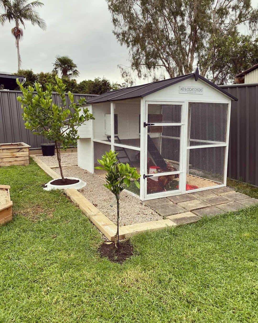 Homestead painted white in a customer's backyard